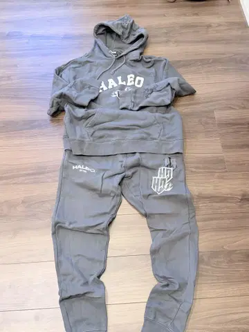 HALEO 그레이 후드 부착 맨투맨 셋업