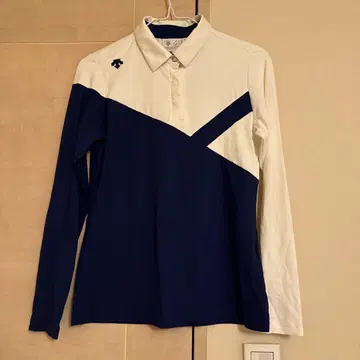 DESCENTE 여성용 긴팔 피케 셔츠 S 네이비/화이트