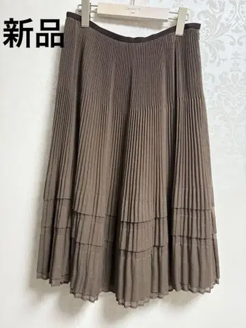 브라운 플리츠 스커트 무릎 기장