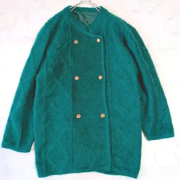 [ 빅 사이즈 ] 빈티지 가디건 롱 골드 버튼 모헤어 더블