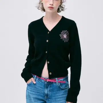 라쿤 블렌드 V넥 가디건 블랙