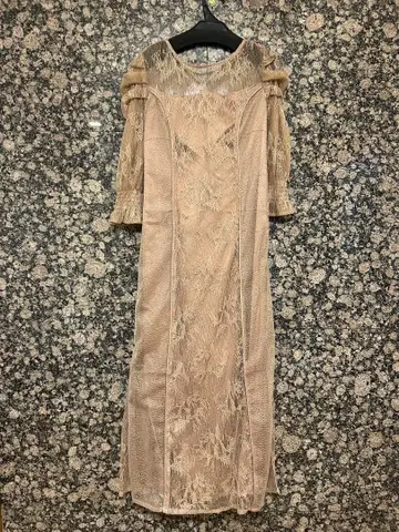 niana 전체 레이스 패널 절개 백리본 파티 드레스 베이지 브라운