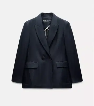 ZARA 네이비 더블 버튼 테일러드 린넨 자켓