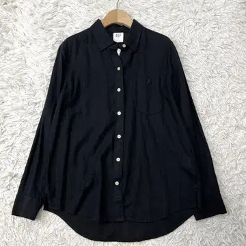 택 포함 미사용품 GAP 갭 린넨 혼방 로고 자수 긴팔 셔츠 블랙 S