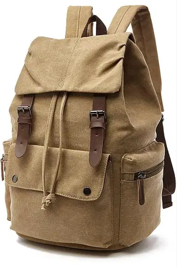 캔버스 백팩 럭색 천연 가죽 캐주얼 데이팩 칼리지