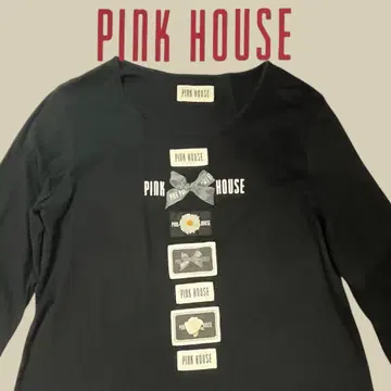PINK HOUSE 핑크하우스 긴팔 티셔츠 블랙 로고 리본 티셔츠