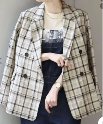 택 포함 새상품 b.c.stock 체크 무늬 린넨 자켓