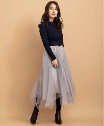 새상품 And Couture 이레헴 튤 도킹 원피스 롱