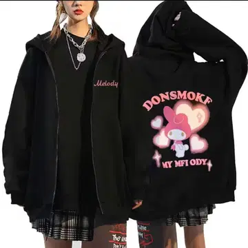 산리오 마이멜로디 그래픽 후드티 블랙