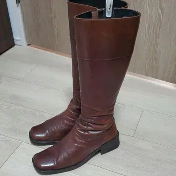브라운 가죽(천연 가죽) 롱 부츠 높이 38cm