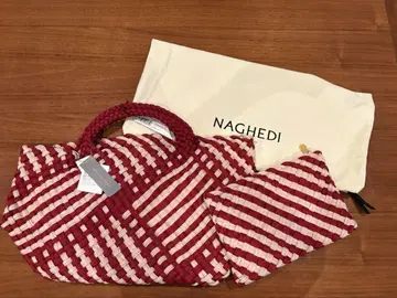 NAGHEDI 빨간색과 화이트 스트라이프 토트백 M