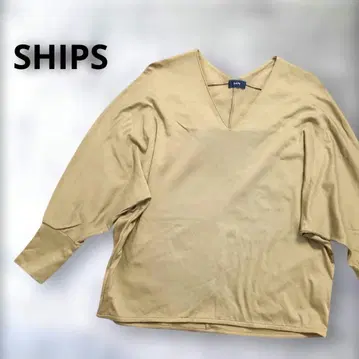 SHIPS 카키 돌먼 슬리브 V넥 리오셀 상의