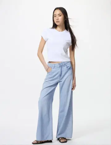 UNIQLO 드레이프 와이드 플레어 청바지 25 BLUE