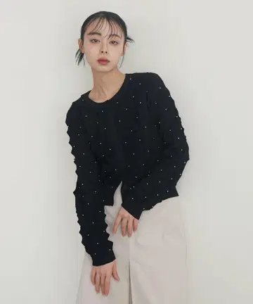 [ ayu x LIAN ] 비쥬 도트 니트 가디건 블랙