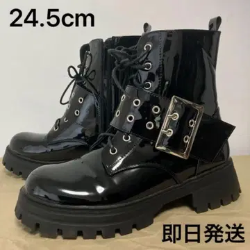 고딕 에나멜 숏부츠 버클 컴뱃 부츠 24.5cm