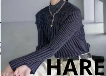 HARE 라메 랜덤 리브 니트 네이비 88