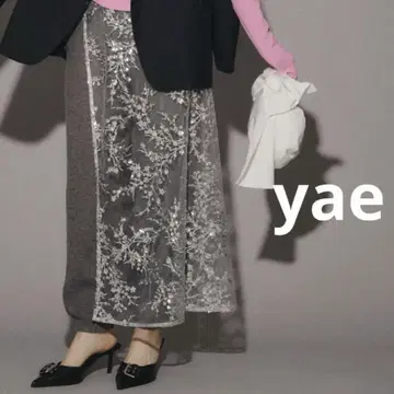 yae 플라워 스팽글 랩스커트 실버