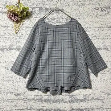 바빌론 풀오버 체크 무늬 7부 소매 블라우스 그레이 M 사이즈 깔끔