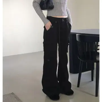 블랙 플레어 실루엣 카고 팬츠 한국 y2k 모드 캐주얼