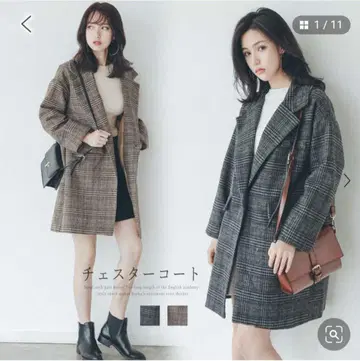 체스터 코트 여성용 브라운 체크 XL