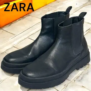 [새상품급] ZARA 주름 가죽 통굽 사이드 고어 부츠 블랙 44