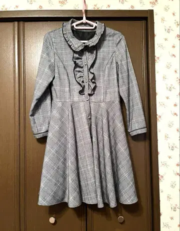 체크 무늬 프릴 옷깃 긴팔 원피스 리본 걸리시 아동복 그레이 입학식