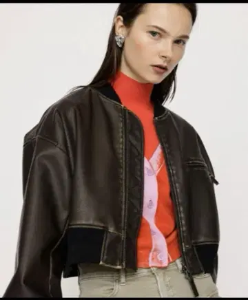 SLY VINTAGE F/LEATHER CROP 블루종