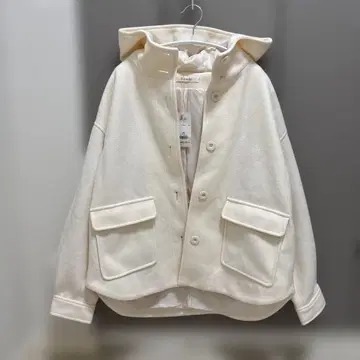 아이보리 후드 부착 블루종 코트 M 사이즈