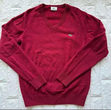 라코스테 LACOSTE 스웨터 빨간색 L 긴팔 울 프랑스 V넥