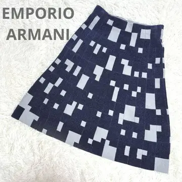 최근 컨디션 최상 고급 엠포리오 아르마니 니트 스커트 기하학 패턴 네이비