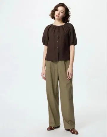 [ 새상품급 ] UNIQLO 턱 와이드 팬츠 긴 길이 S 올리브