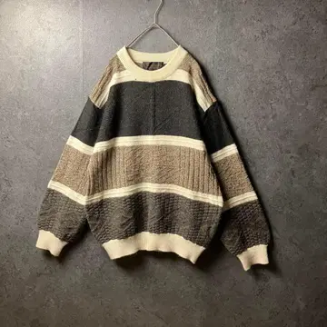 vintage 스웨터 알파카 베이지 브라운 보더 구제 의류