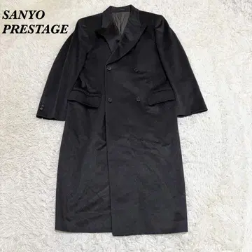 SANYO PRESTAGE 맥시 길이 캐시미어 체스터 코트 48 블랙