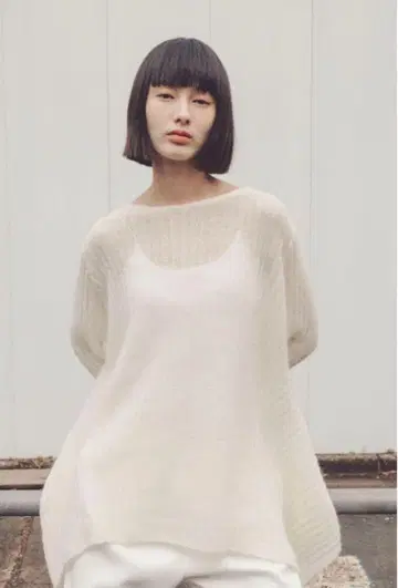 [ MYNE ] 나구모 후카 시어 풀룸 니트/화이트