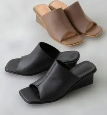 스퀘어 디자인 오픈토 웨지힐 뮬 블랙 오피스