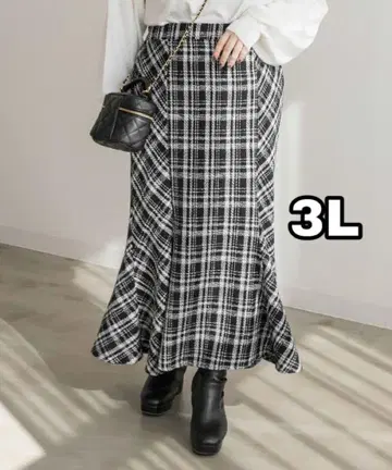 CLETTE 오리지널 체크 무늬 트위드 머메이드 스커트