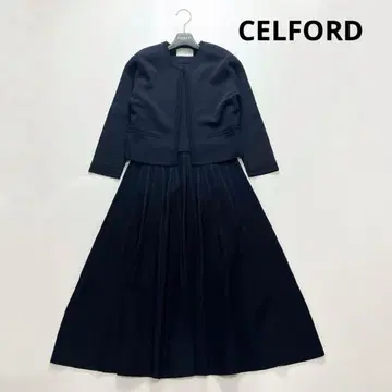 정가 4만엔 셀포드 셋업 원피스 노카라 자켓 다크 네이비