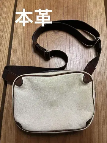 [ 중고 ] 천연 가죽 바디백 (아이보리 x 브라운) 숄더백