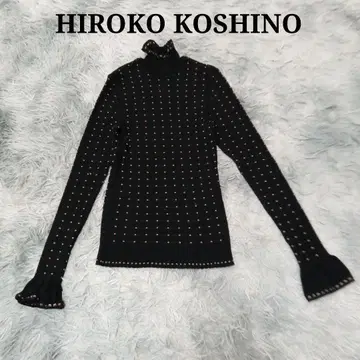 울 100% HIROKO KOSHINO 도트 무늬 메로우 프릴 니트