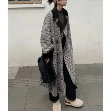 스웨이드 컬러 체크 롱 코트 junoah