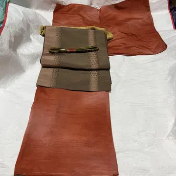 츠무기 4점 (기모노, 오비, 오비 장식 천, 허리띠) 세트