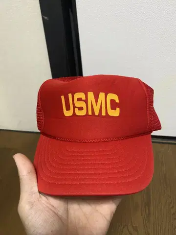 80s 90s NissunCap USMC 로고 레드 메쉬 캡