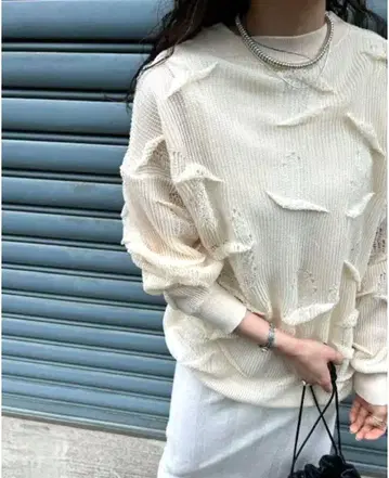 MEDI TUCK DAMAGE KNIT TOP ameri