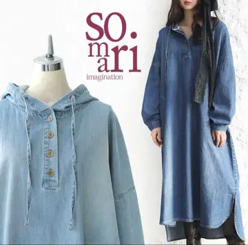 오샤레 워커 데님 후드 원피스 somari 색스 데님