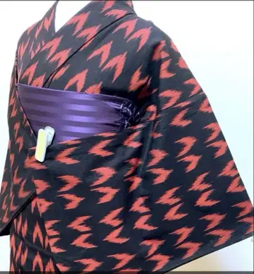 울 기모노 블랙 레드 화살깃