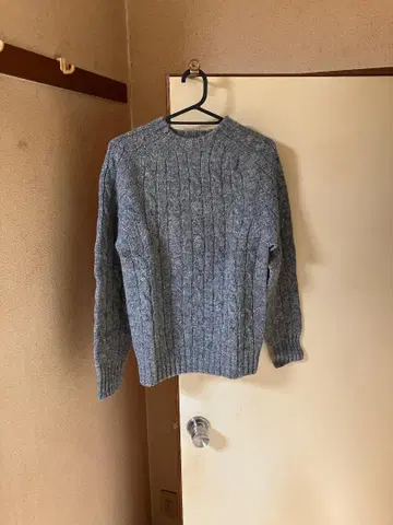 Beams Shetland 울 100% 케이블 짜임 스웨터 그레이
