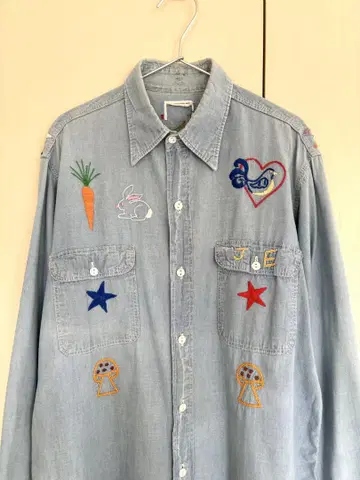 vintage 70s 샴브레이 데님 셔츠 웨스턴 BODE