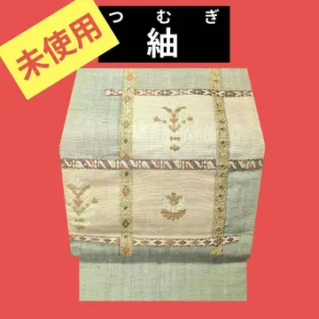 664 미사용 츠무기 나고야 오비 격자 무늬와 꽃