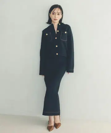 anuans 노카라 니트 자켓 네이비