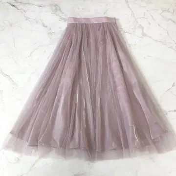 Mystrada 튤 x 오간자 스커트 플레어 롱 핑크 36
